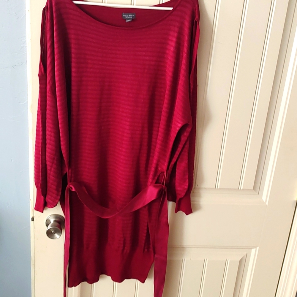 Bold elements Cut to Curve women's belted, long sleeve dress, red XXL, NWT